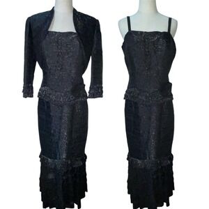 Nina Nischelle Womens Black Crinkle Ruffle Mermaid Evening Gown Bolero Set 10